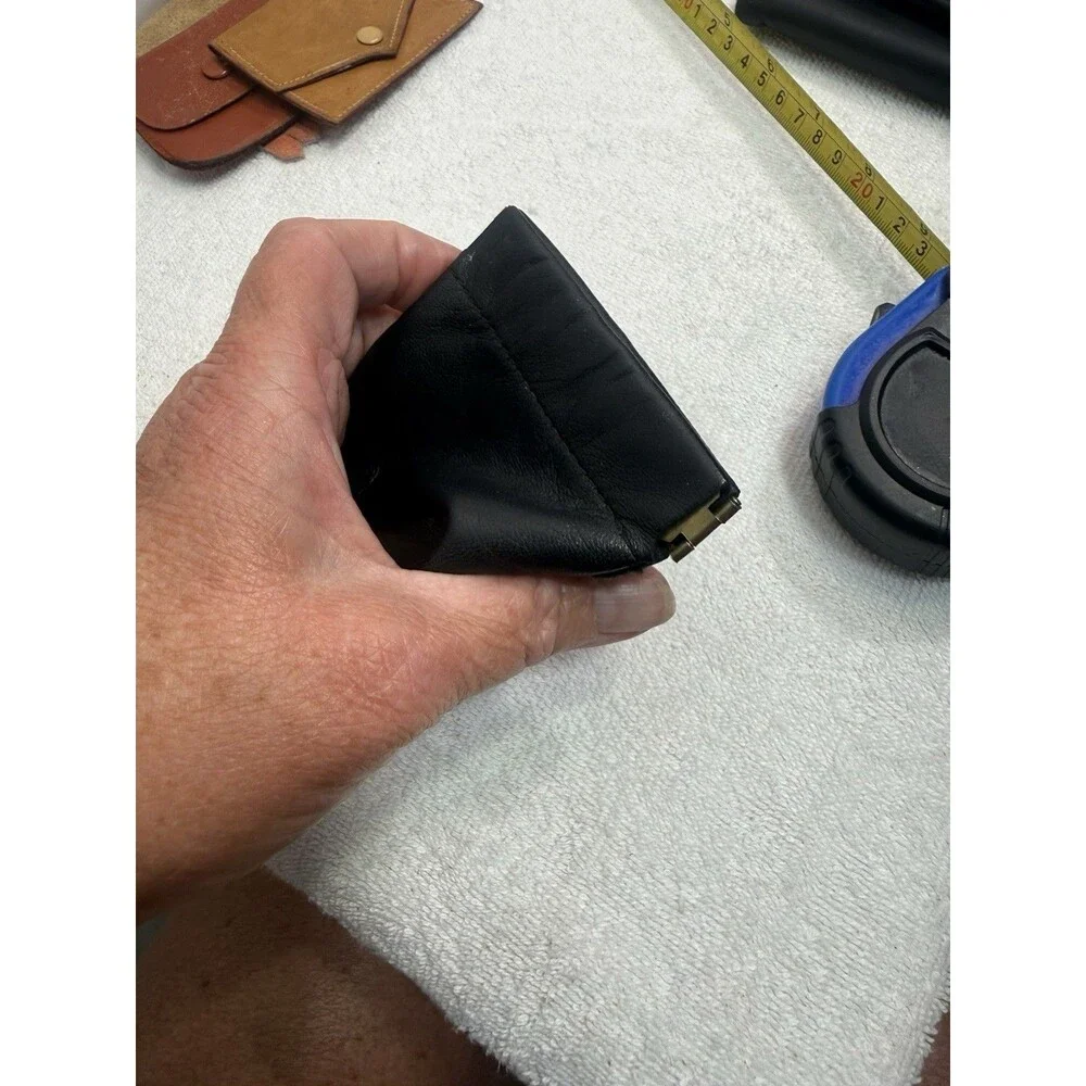 Vera Pelle Made In Italy Coin Purse Black Leather Brass Hinges 4 X3”